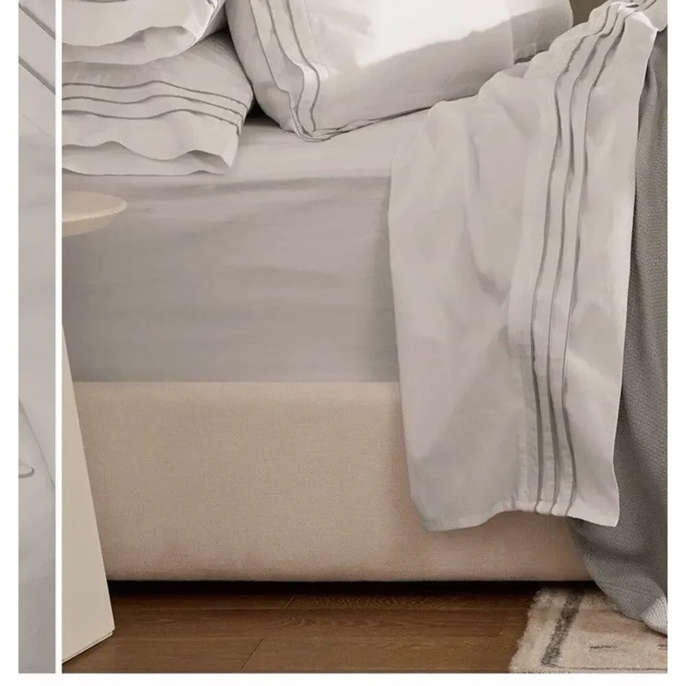 Boll & Branch Signature Triple Pleat Organic Cotton Sheet Set White Pewter Queen
